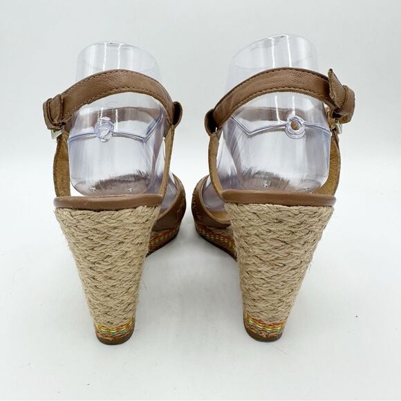 JACK ROGERS Cognac Brown Leather ABBEY Jute Wedge Sandal Colorful Trim Sz‎ 9 - Picture 6 of 15